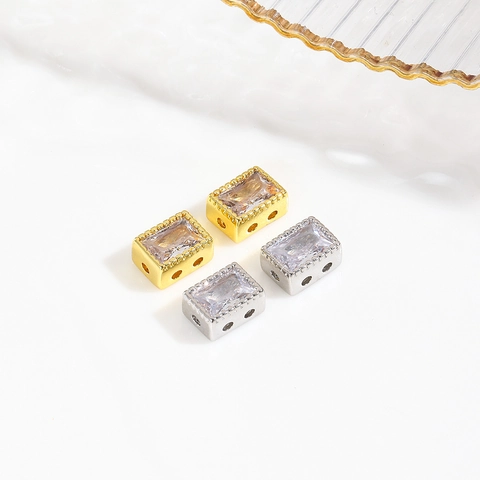 Cuentas Espaciadoras De Circón Rectangulares Cobre Bañado En Oro Agujero Recto Geométrico DIY Joyería Collar Pulsera Conector