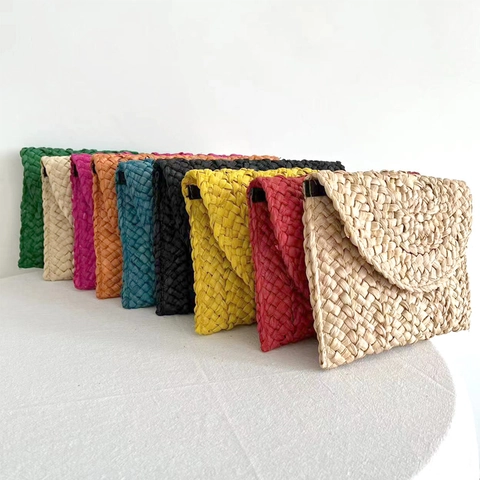 Gewebte Papierstroh Briefumschlag Clutch Tasche Handgewebt Sommer Strand Urlaub Boho Stil Für Damen