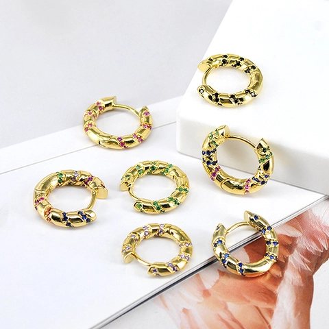 Orecchini a Cerchio con Perno in Argento Sterling 925 Placcato Rame con Zirconi Colorati Orecchini a Torsione da Donna