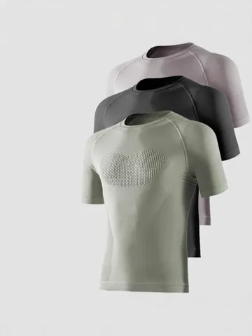 Men's Sport Compression T-Shirt Nylon Lycra Quick Dry Breathable High Elastic Slim Fit Gym Running Training Short Sleeve