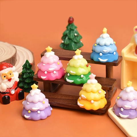 Mini Christmas Tree Resin Charms Gradient Color Flatback Ornaments For DIY Crafts Phone Case Jewelry Making