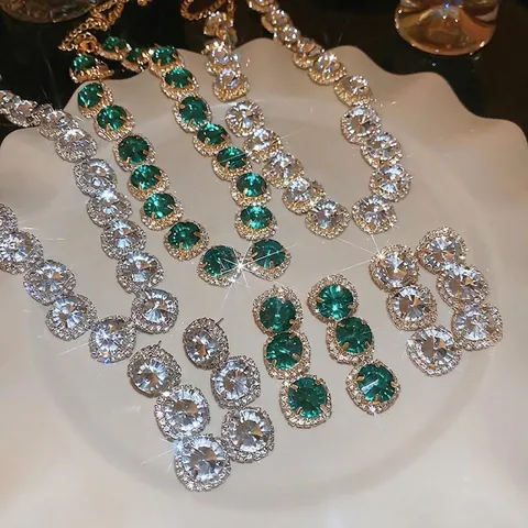 Halskette Und Ohrringe Mit Strassblumen Legierung Kristallschmuck Luxuriöser Eleganter Modeschmuck Für Damen