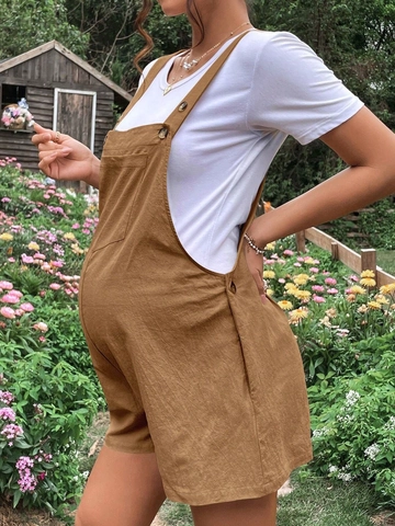 Umstands Latzhose Shorts Baumwolle Leinen Verstellbare Taille Atmungsaktiv Lässig Jumpsuit Shorts Für Schwangere Frauen