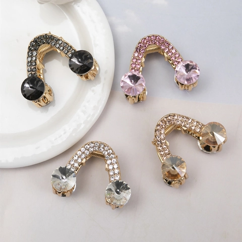 Mini Hair Claw Clips Elegant Alloy Rhinestone Crystal Geometric Small Hairpins For Women Girls Bangs Side Hair Styling