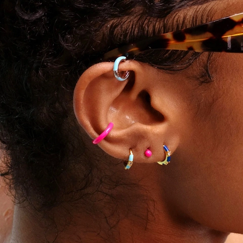 S925 Sterling Silver Cute Colorful Enamel Drip Oil Round Bead C-Shaped Hook Earrings For Women Korean Fashion Jewelry