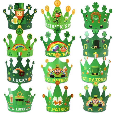 St. Patrick's Day Grüne Papier Party Kronen Für Kinder Kobold Kleeblatt Regenbogen Muster Papier Hüte Irische Festival Party Deko