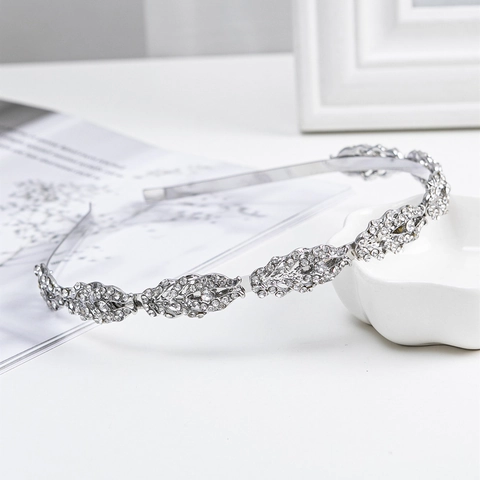 Women Elegant Alloy Rhinestone Leaf Headband Electroplated Gold Silver Bridal Wedding Party Hair Accessories Fashion Head Hoop