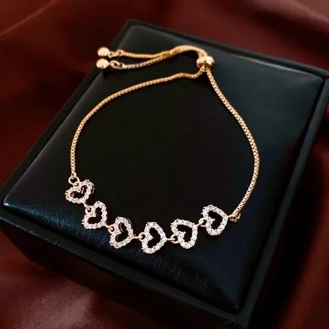 Heart Adjustable Bracelet Copper Gold Plated Cubic Zirconia Sliding Box Chain Jewelry For Women