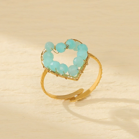 Heart Star Adjustable Rings Stainless Steel Natural Stone Beaded Bohemian Handmade Vintage Jewelry For Women