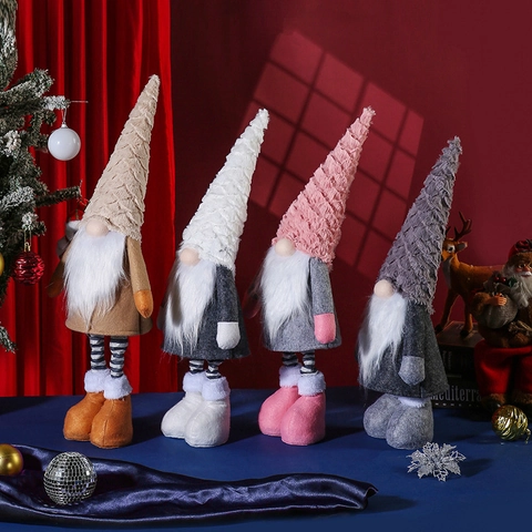 Christmas Gnome Ornaments Nordic Style Telescopic Faceless Doll Long Legs Plush For Home Window Table Festive Decor