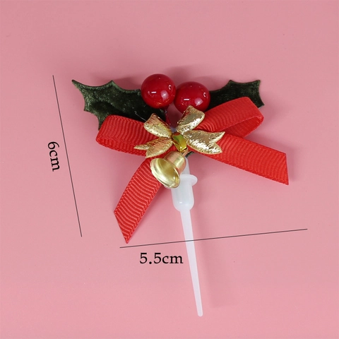 Christmas Cake Topper Ornaments Santa Reindeer Wreath Bell Glitter Bow Plastic Party Decorations Dessert Decor