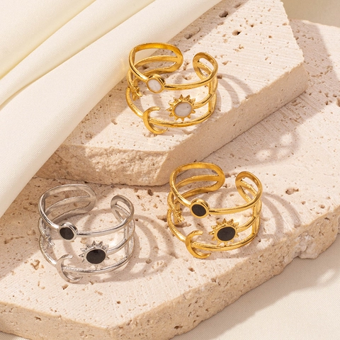 Sun Moon Star Celestial Open Ring 304 Stainless Steel Triple Layer Adjustable Drip Oil Enamel Chic Jewelry Unisex