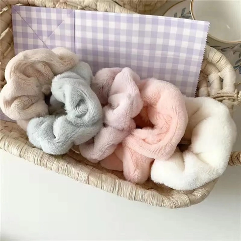 Plush Scrunchies Faux Fur Hair Ties Large Fluffy Elastic Hair Bands Autumn Winter Accessory For Women Girls