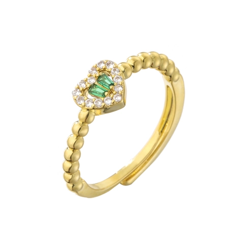 Heart Shaped Copper Ring Micro Paved Zircon Colorful Stones Adjustable Open Beaded Band Elegant Fashion Jewelry For Women
