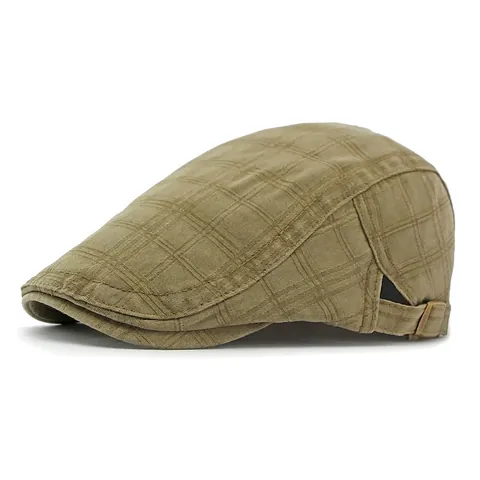 Vintage Plaid Beret Hat Washed Cotton Adjustable Flat Cap For Men Women Breathable British Style Retro Newsboy Ivy Cap