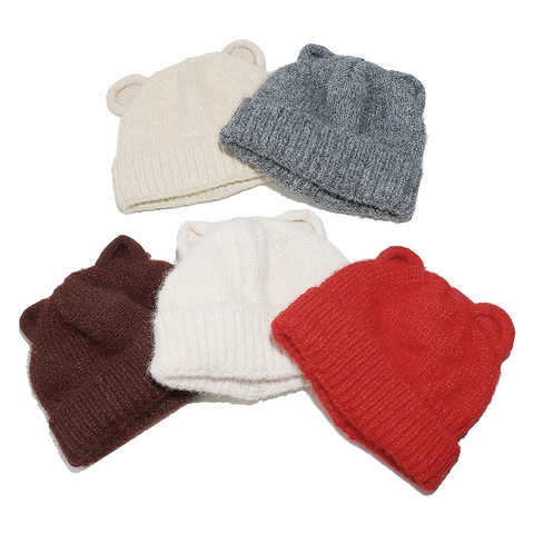 Lindo Gorro De Punto Con Orejas De Oso Acrílico Cálido Resistente Al Viento Gorra Para Mujer Otoño Invierno Estilo Kawaii