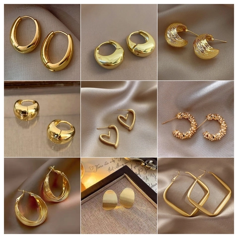 Vintage Geometric Metal Earrings With 925 Sterling Silver Earring Post French Style Fashion Jewelry For Women