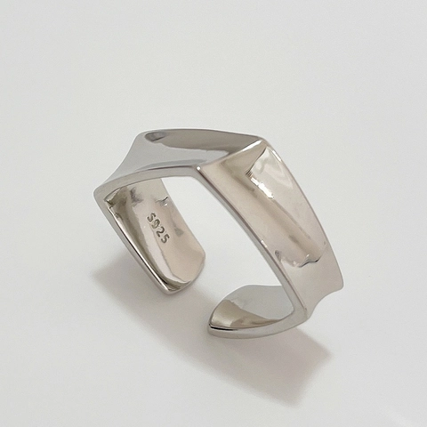 Minimalist 925 Sterling Silver Open Ring Geometric Square Adjustable Polished Fashion Jewelry For Women