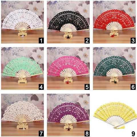 Vintage Lace Handheld Folding Fan With Bamboo Ribs And Tassel Elegant Floral Pattern Decorative Hand Fan For Women Party
