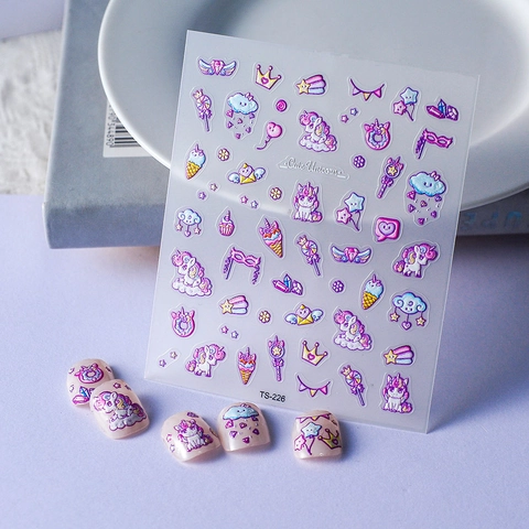 Autocollants Ongles En Relief 5D Adhésifs Dessin Animé Licorne Arc-en-ciel Style Rêveur Décorations Manucure DIY
