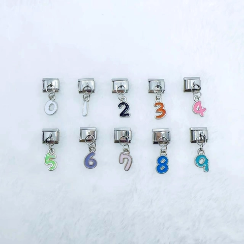 Italian Charm Link Bracelet Alphabet Letter Number Stainless Steel Enamel Dangle DIY Jewelry Accessory Modular