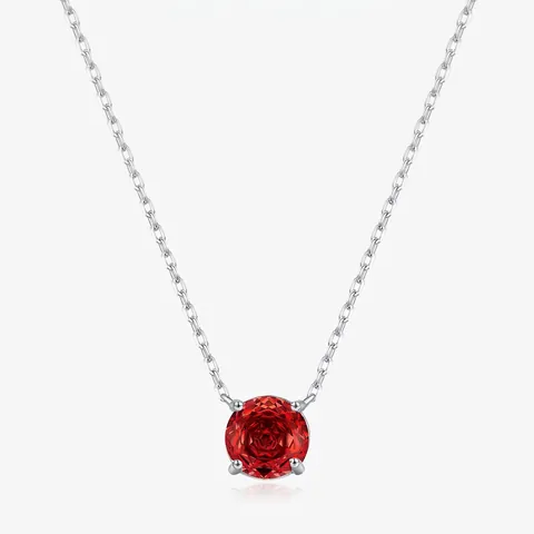 925 Sterling Silber Halskette Für Damen Runder Roter Zirkonia Anhänger Rose Cut Schlüsselbeinkette Minimalistisch Elegant