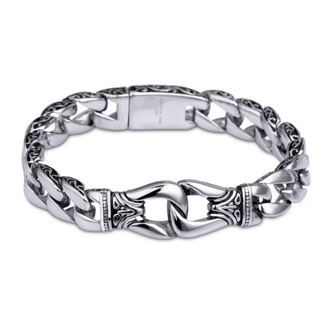 Men's Link Bracelet 316L Stainless Steel Engraved Totem Vintage Punk Style Mirror Polished Jewelry