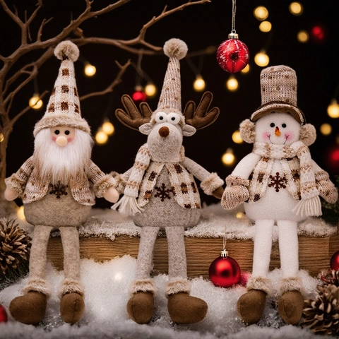 Muñecos Peluche Navidad Adornos Piernas Largas Reno Muñeco De Nieve Papá Noel Tejido Nórdico Decoración Fiesta