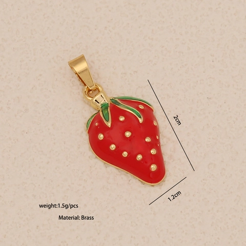 Cute Fruit Pendants Brass Enamel Strawberry Cherry Charms For DIY Jewelry Making Findings Sweet Style