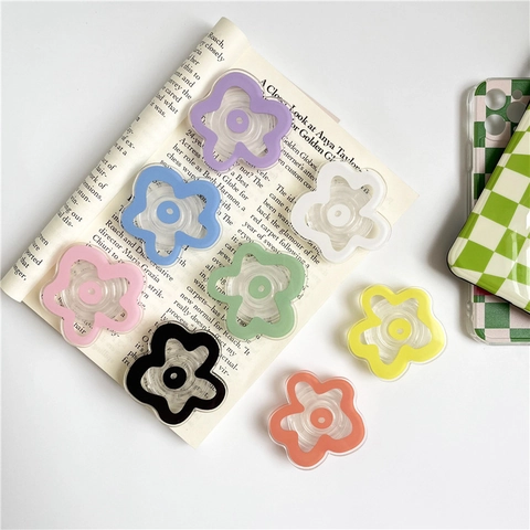 Flower Shaped Phone Grip Transparent Acrylic Collapsible Expanding Socket Mobile Stand Desktop Accessory