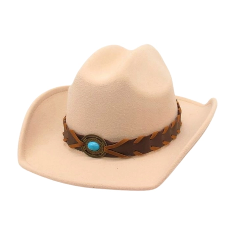 Western Cowboy Hut Vintage Breiter Krempe Filz Jazz Fedora Mit Kunstleder Geflochtenem Band Türkis Dekor Für Herren Damen