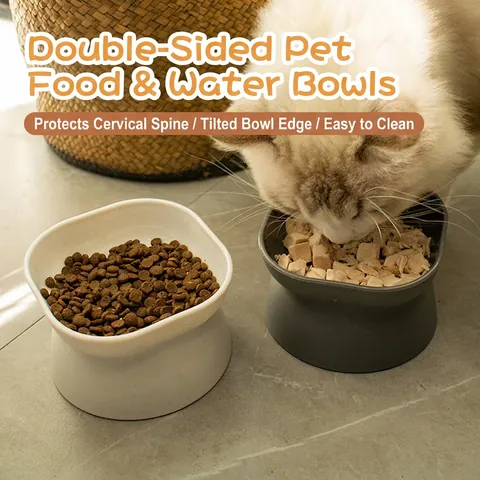 Elevated Pet Feeding Bowl Double Sided Tilted PP Plastic Neck Guard Protection Cat Dog Water Food Dish Bowl