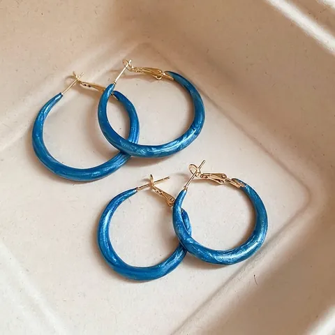 Klein Blue Marble Texture Resin C Shape Hoop Earrings With 925 Sterling Silver Earring Post Minimalist Chic For Women