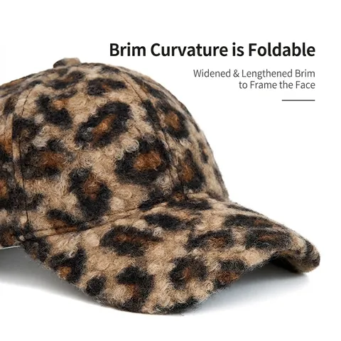 Leopard Print Plaid Plush Baseball Cap Warm Faux Lamb Wool Peaked Hat Adjustable Curved Brim For Women Autumn Winter
