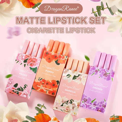 Collezione Rossetti Opachi Lunga Durata Impermeabile Consistenza Vellutata Serie Floreale Trucco Elegante