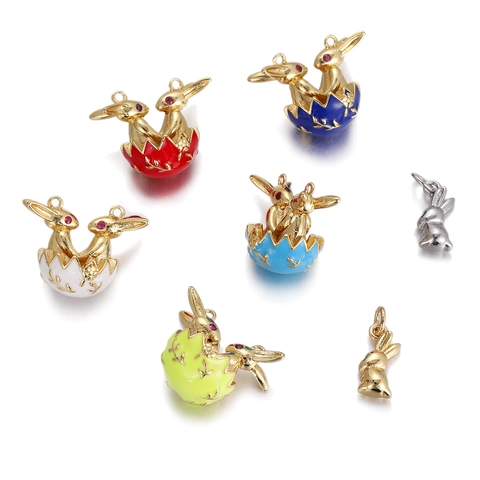 Easter Bunny Rabbit Enamel Egg Pendant Copper Gold Plated Animal Charm Necklace For Women Kids Jewelry Gift Novelty