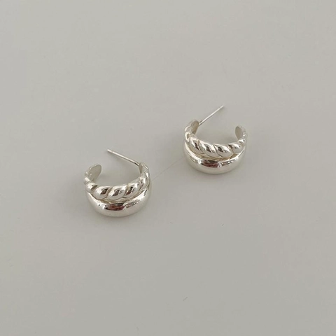 925 Sterling Silber Ohrringe Zweilagig Gedrehtes Seil Glatt Geometrisch C-Form Minimalistischer Modeschmuck Für Damen
