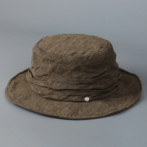 Women Men Distressed Linen Bucket Hat Foldable Sun Protection Wide Brim Mountaineering Hat Vintage Pleated Fisherman Hat