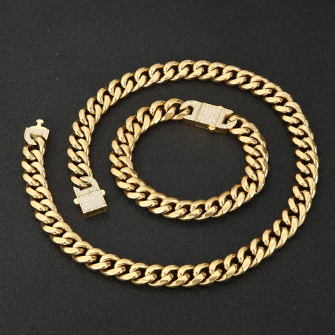 Bracciale Da Uomo Hip Hop Cuban Link In Acciaio Inossidabile Al Titanio Con Fibbia Intarsiata In Zircone Punk