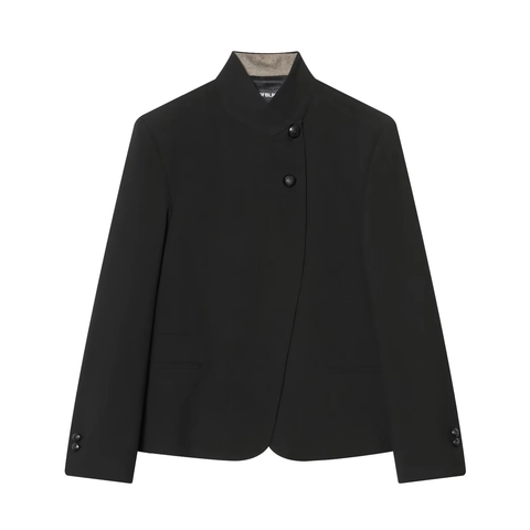 Women Pants Set Polyester Stand Collar Button Blazer And High Waist Wide Leg Trousers Office Chic Elegant