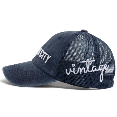 New York City Buchstaben Stickerei Trucker Hut Gewaschene Baumwolle Mesh Baseball Kappe Vintage Stil Verstellbar