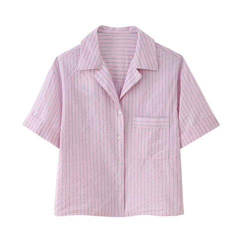 Top Del Pigiama E Pantaloncini A Righe Rosa Camicia A Maniche Corte Con Bottoni Vita Con Coulisse Da Donna
