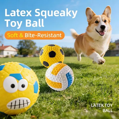 Latex And PP Cotton Dog Squeaky Toy Ball Bite Resistant Textured Teeth Cleaning Ball For Small Medium Dogs Interactive Play