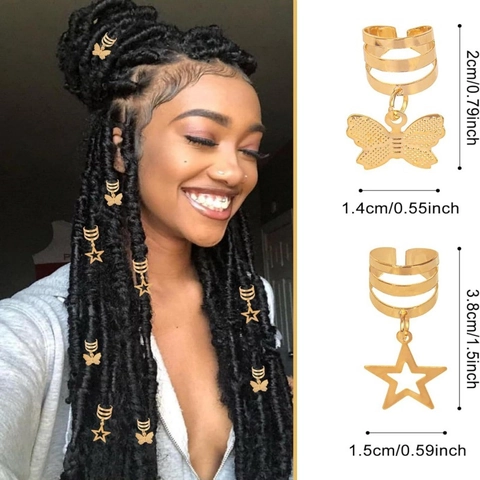 Gold Metal Dreadlock Jewelry Rings With Butterfly And Star Pendants Braid Hair Accessories Hair Clips For Women