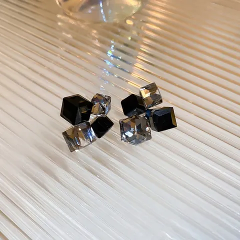 Geometric Square Stud Earrings With Faux Crystal Alloy And 925 Sterling Silver Earring Post Trendy Niche Style For Women
