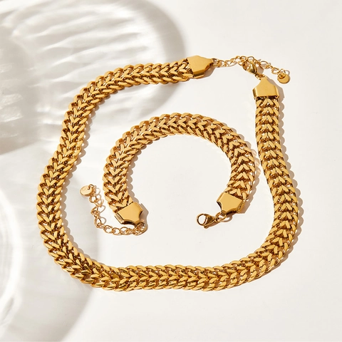 Collana E Bracciale In Acciaio Inossidabile Catena A Maglia Cubana Gioielli Di Moda Retro Per Donne Uomini
