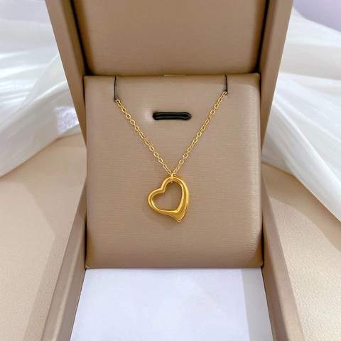 Collar de Pendiente Corazón Hueco Minimalista de Acero de Titanio para Mujer Oro Plata Galvanizado Accesorios de Joyería