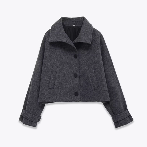 Dames Korte Polyester Wollen Jas Reverskraag Lange Mouwen Single Breasted Casual Chique Bovenkleding