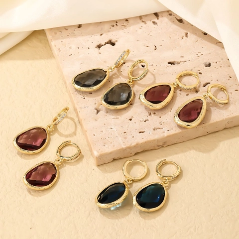 Koperen Waterdruppel Oorbellen Met Zirkonia Synthetisch Kristal Edelsteen Elegante Vintage Luxe Sieraden Voor Dames