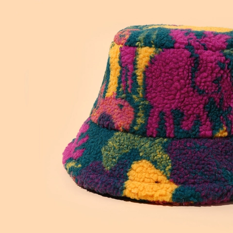 Bunter Patchwork Lammwolle Fischerhut Warmer Winter Vlies Anglerhut Unisex Weich Kurz Krempe